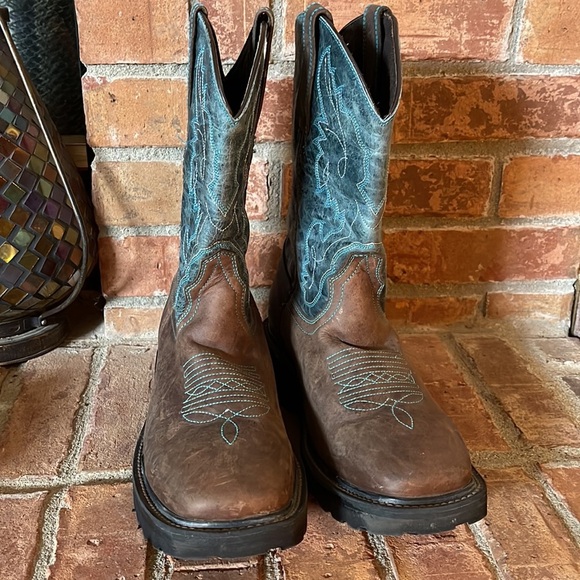 J.B. Dillon Square Toe Blue/Brown Cowboy Boots - Picture 5 of 11